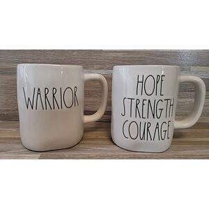 Rae Dunn WARRIOR HOPE STRENGTH COURAGE Mug Set Susan G Komen Pink Ribbon
